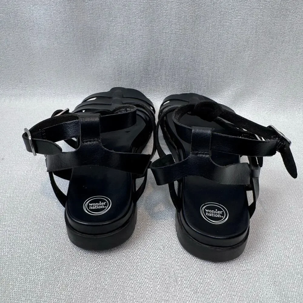 Wonder Nation Girls Gladiator Black Strappy Open Toe Sandals Size USA 6